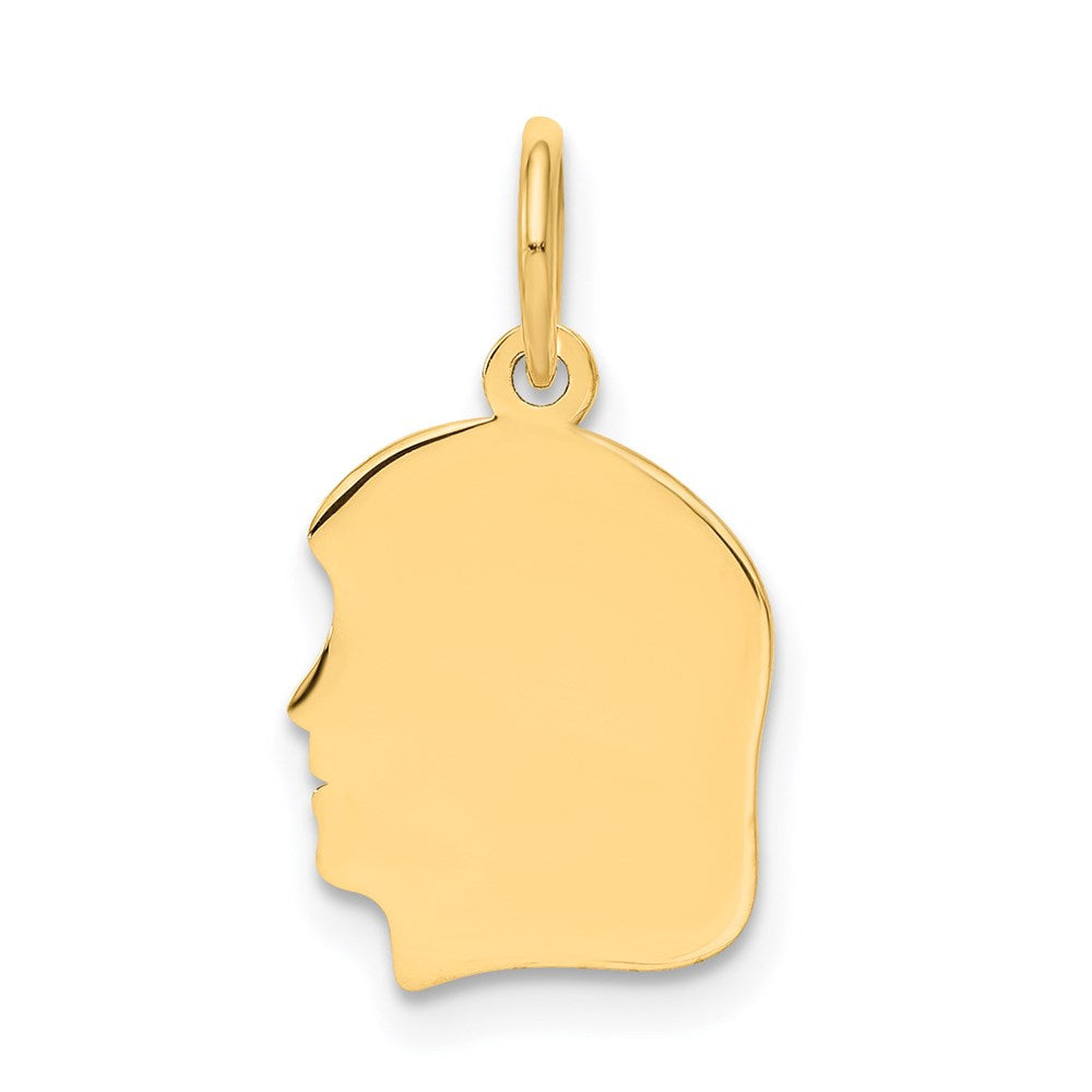 14k Plain Small .027 Gauge Facing Left Engravable Girl Head Charm - 2