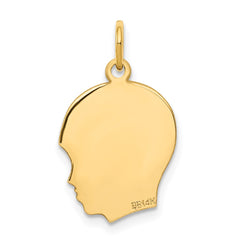 14k Plain Medium .011 Gauge Facing Right Engravable Boy Head Charm - 3
