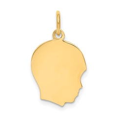 14k Plain Medium .011 Gauge Facing Right Engravable Boy Head Charm - 3