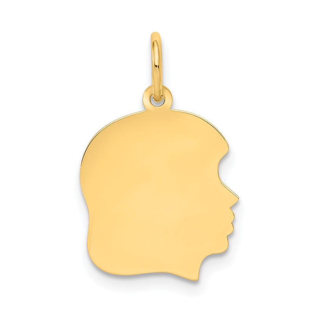 14k Plain Medium .013 Gauge Facing Right Engravable Girl Head Charm - 3