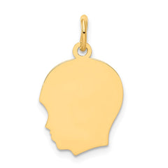 14k Plain Medium .035 Gauge Facing Left Engravable Boy Head Charm - 3