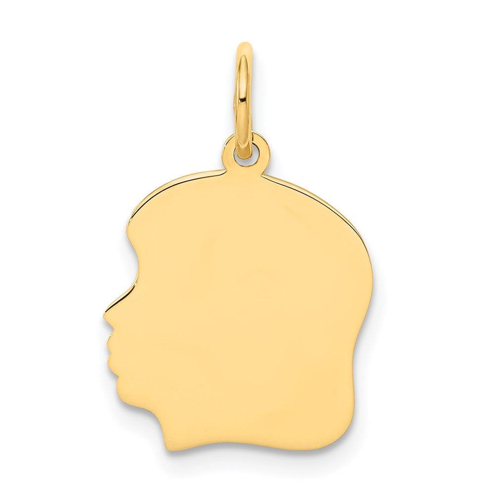 14k Plain Medium .011 Gauge Facing Left Engravable Girl Head Charm - 3
