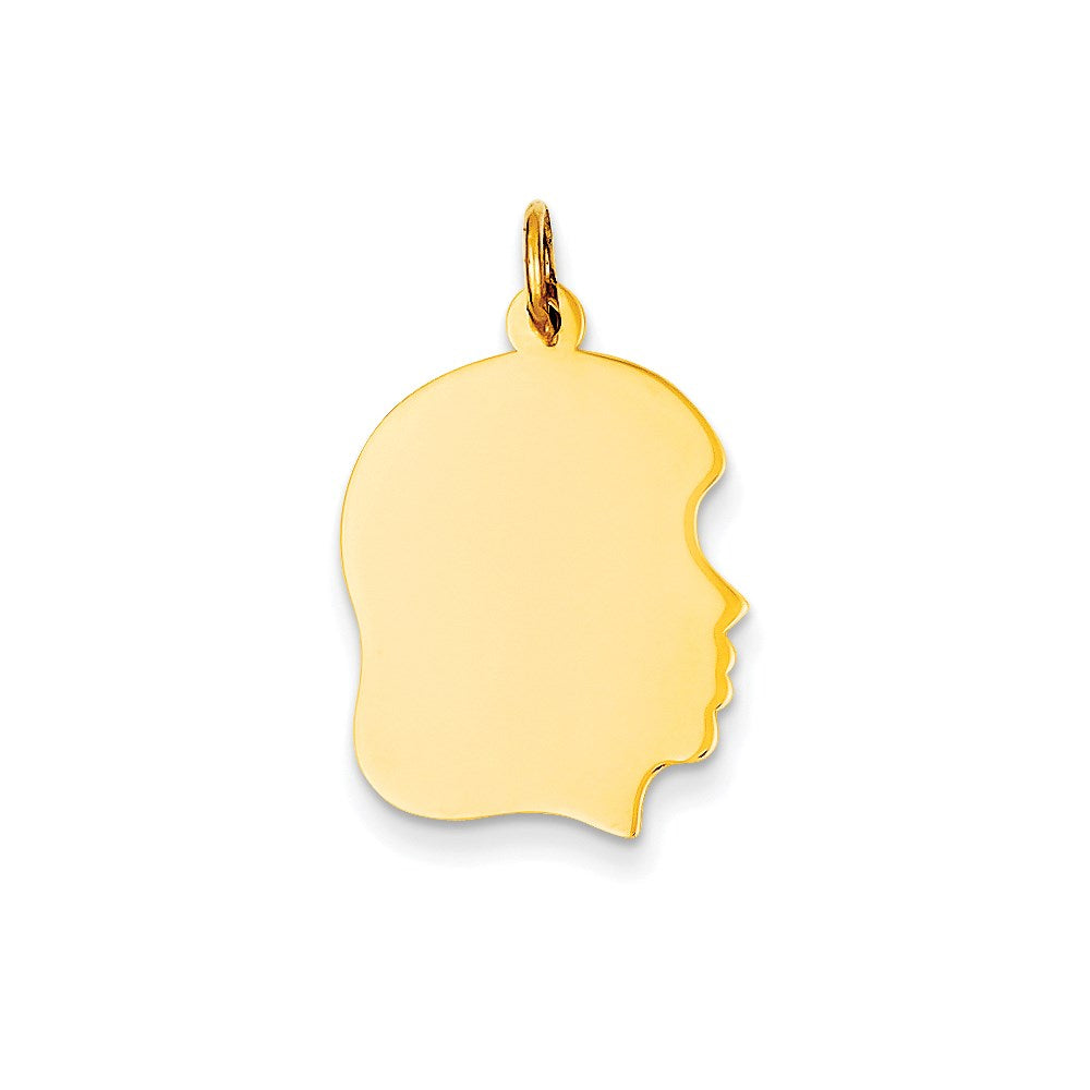 14k Plain Medium .011 Gauge Facing Right Engravable Girl Head Charm - 3