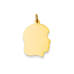 14k Plain Medium .018 Gauge Facing Right Engravable Girl Head Charm - 4