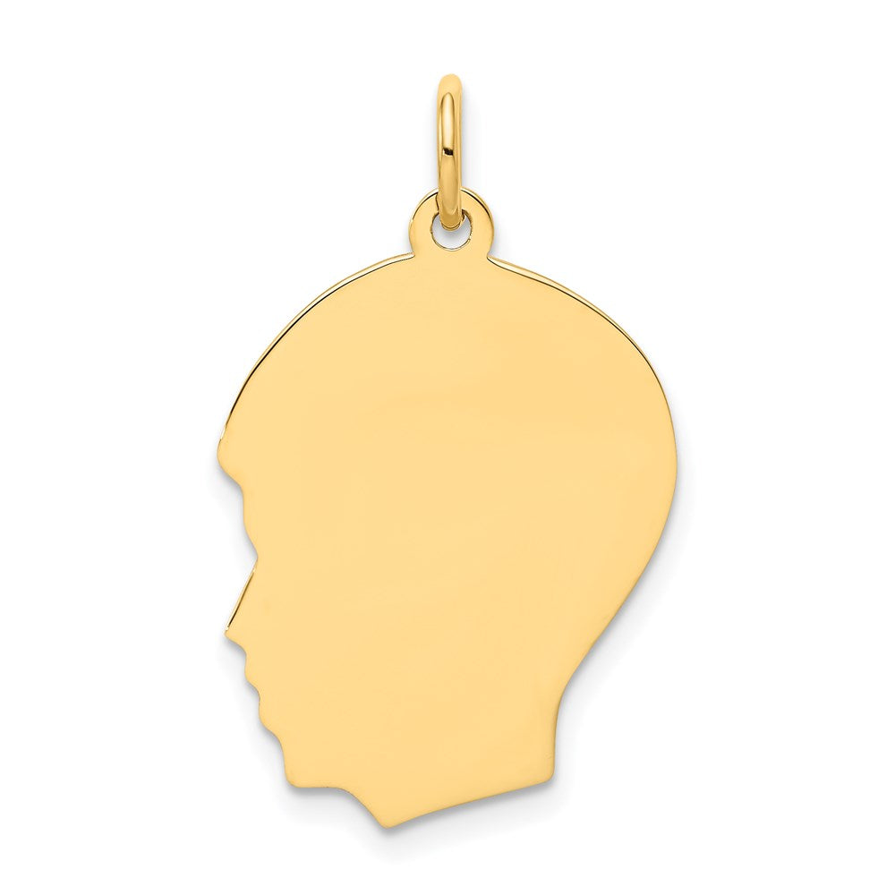 14k Plain Medium .011 Gauge Facing Left Engravable Boy Head Charm - 4