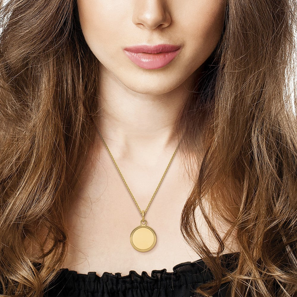 14k Plain .018 Gauge Engravable Round Disc Charm on 18 inch Chain