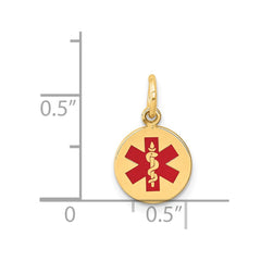 14k 9.5mm Round Red Enameled Medical Jewelry Pendant
