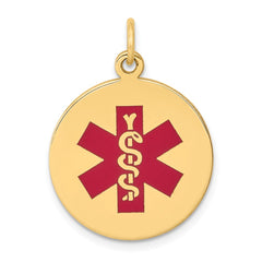 14k 19mm Round Red Enameled Medical Jewelry Pendant