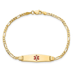 14K Medical Solid Chain/Solid Plate 24x7mm Soft Diamond Shape Centered Red Enamel Figaro Link 7 inch ID Bracelet - 2