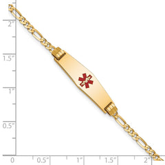 14K Medical Solid Chain/Solid Plate 24x7mm Soft Diamond Shape Centered Red Enamel Figaro Link 7 inch ID Bracelet - 2