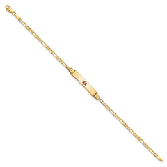 14K Medical Solid Chain/Solid Plate 26x5mm Centered Red Enamel Figaro Link 7 inch ID Bracelet - 2