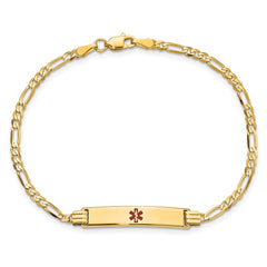 14K Medical Solid Chain/Solid Plate 26x5mm Centered Red Enamel Figaro Link 8 inch ID Bracelet - 2