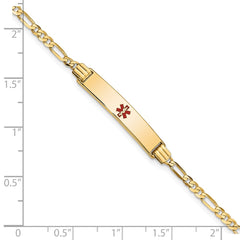 14K Medical Solid Chain/Solid Plate 26x5mm Centered Red Enamel Figaro Link 8 inch ID Bracelet - 2