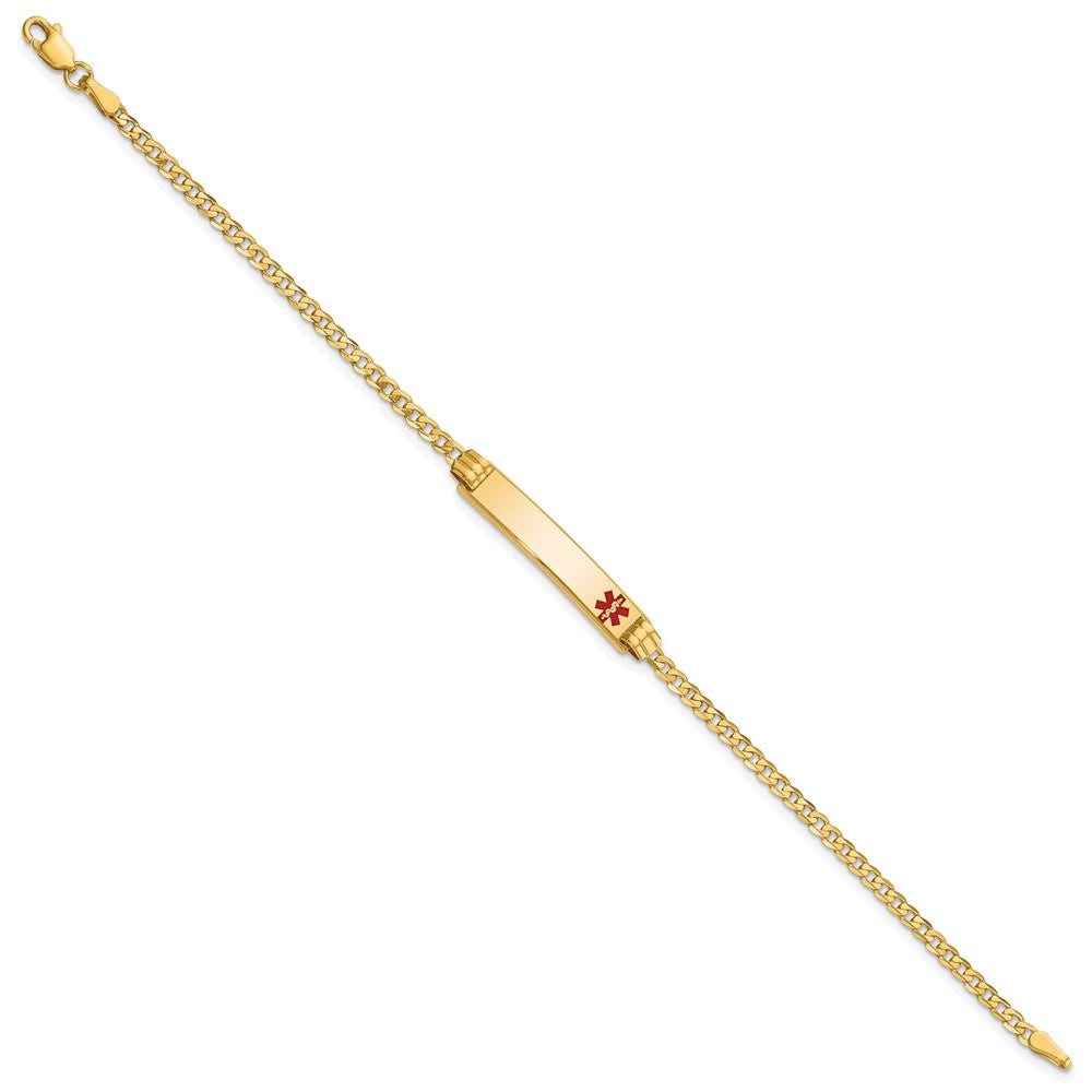 14K Medical Solid Chain/Solid Plate 26x5mm Off-Center Red Enamel Curb Link 8 inch ID Bracelet - 2