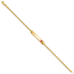 14K Medical Solid Chain/Solid Plate 26x5mm Off-Center Red Enamel Curb Link 8 inch ID Bracelet - 2