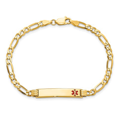14K Medical Solid Chain/Solid Plate 26x5mm Off-Center Red Enamel Figaro Link 8 inch ID Bracelet - 2