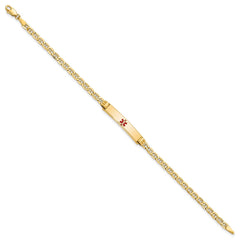 14K Medical Semi-Solid Chain/Solid Plate 26x5mm Centered Red Enamel Anchor Link 7 inch ID Bracelet