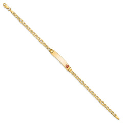 14k Medical Semi-Solid Chain/Solid Plate 26x5mm Off-Center Red Enamel Anchor Link 7 inch ID Bracelet