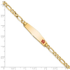 14K Medical Solid Chain/Solid Plate Soft Diamond Shape 33x8mm Off-Center Red Enamel Flat Figaro Link 8 inch ID Bracelet - 2