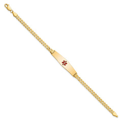 14K Medical Solid Chain/Solid Plate Soft Diamond Shape 33x8mm Centered Red Enamel Flat Curb Link 8 inch ID Bracelet - 2
