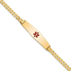 14K Medical Solid Chain/Solid Plate Soft Diamond Shape 33x8mm Centered Red Enamel Flat Curb Link 8 inch ID Bracelet - 2