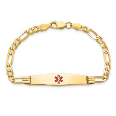 14K Medical Solid Chain/Solid Plate Soft Diamond Shape 36x9mm Centered Red Enamel Figaro Link 8 inch ID Bracelet - 2