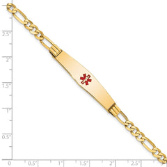 14K Medical Solid Chain/Solid Plate Soft Diamond Shape 36x9mm Centered Red Enamel Figaro Link 8 inch ID Bracelet - 2