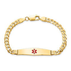 14K Medical Solid Chain/Solid Plate Soft Diamond Shape 36x9mm Centered Red Enamel Curb Link 8 inch ID Bracelet - 2