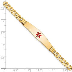 14K Medical Solid Chain/Solid Plate Soft Diamond Shape 36x9mm Centered Red Enamel Curb Link 8 inch ID Bracelet - 2