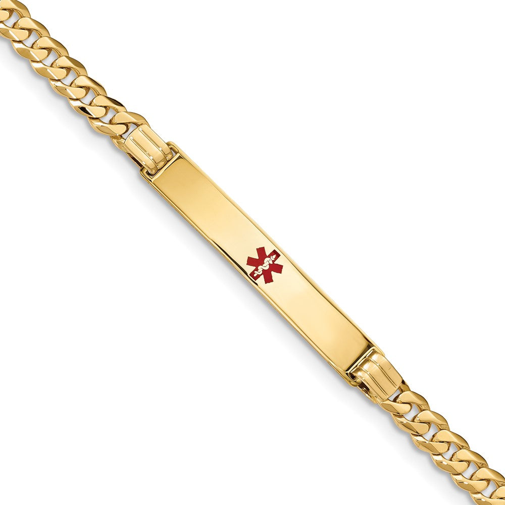 14K Medical Solid Chain/Solid Plate 37x6mm Centered Red Enamel Curb Link 7 inch ID Bracelet - 2