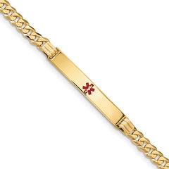 14K Medical Solid Chain/Solid Plate 37x6mm Centered Red Enamel Curb Link 7 inch ID Bracelet - 2