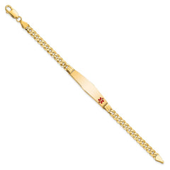 14K Medical Solid Chain/Solid Plate Soft Diamond Shape 36x9mm Off-Center Red Enamel Curb Link 7 inch ID Bracelet - 2