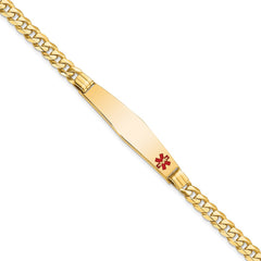 14K Medical Solid Chain/Solid Plate Soft Diamond Shape 36x9mm Off-Center Red Enamel Curb Link 7 inch ID Bracelet - 2