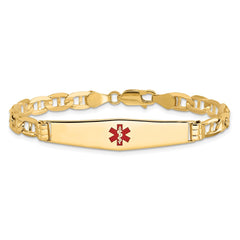 14K Medical Solid Chain/Solid Plate Soft Diamond Shape 36x9mm Centered Red Enamel Anchor Link 7 inch ID Bracelet - 2