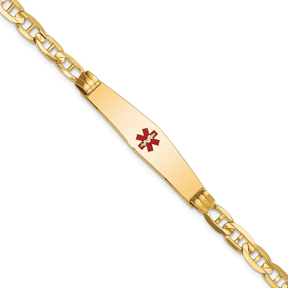 14K Medical Solid Chain/Solid Plate Soft Diamond Shape 36x9mm Centered Red Enamel Anchor Link 7 inch ID Bracelet - 2