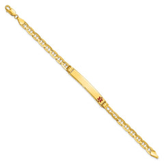 14K Medical Solid Chain/Solid Plate 37x6mm Off-Center Red Enamel Anchor Link 7 inch ID Bracelet - 2