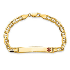 14K Medical Solid Chain/Solid Plate 37x6mm Off-Center Red Enamel Anchor Link 7 inch ID Bracelet - 2
