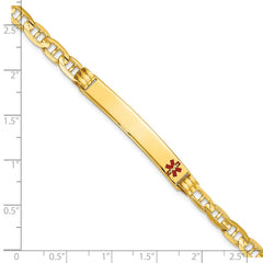 14K Medical Solid Chain/Solid Plate 37x6mm Off-Center Red Enamel Anchor Link 7 inch ID Bracelet - 2