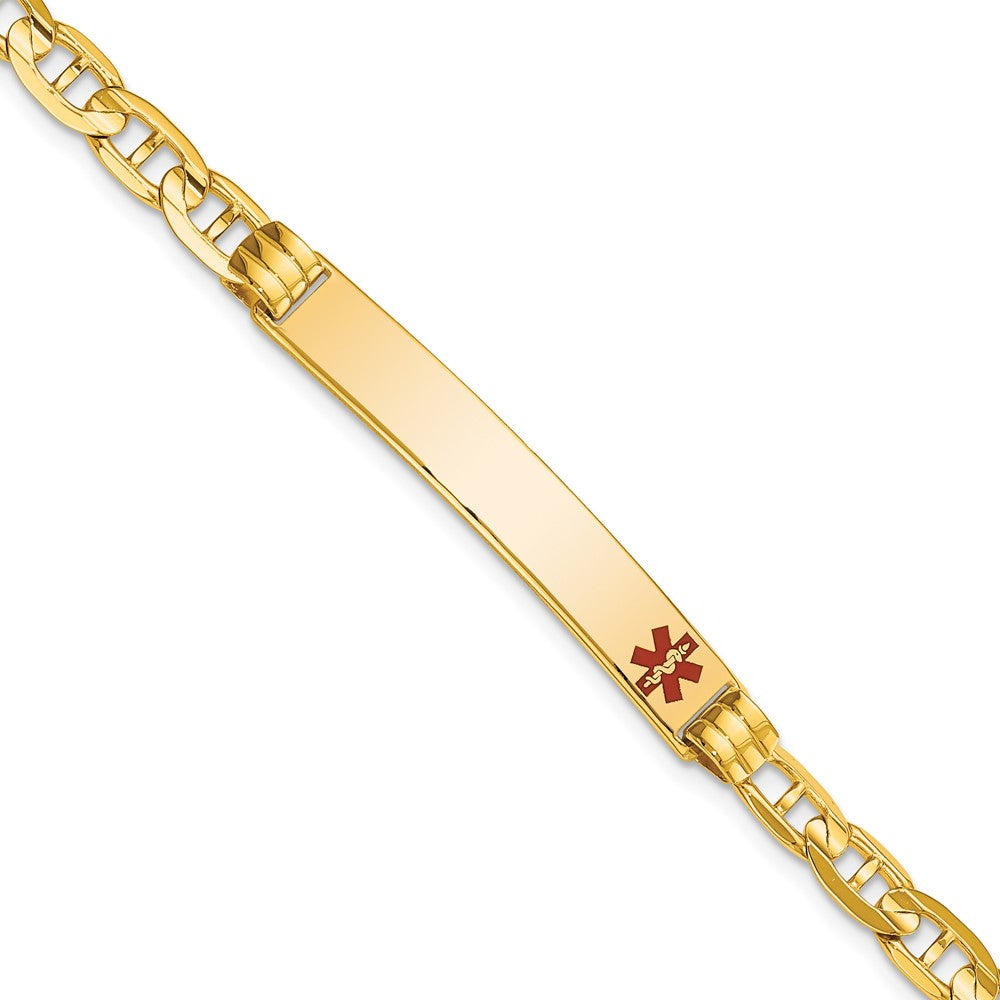 14K Medical Solid Chain/Solid Plate 37x6mm Off-Center Red Enamel Anchor Link 7 inch ID Bracelet - 2