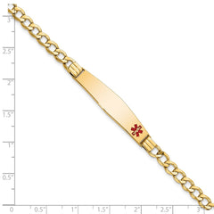14K Medical Semi-Solid Chain/Solid Plate Soft Diamond Shape 37x9mm Off-Center Red Enamel Cuban Link 8 inch ID Bracelet