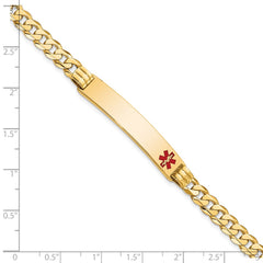 14K Medical Solid Chain/Solid Plate 38x8mm  Off-Center Red Enamel Curb Link 7 inch ID Bracelet