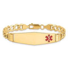 14K Medical Semi-Solid Chain/Solid Plate Soft Diamond Shape 40x12mm Off-Center Red Enamel Curb Link 8 inch ID Bracelet - 2