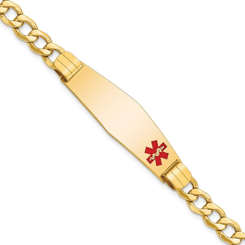 14K Medical Semi-Solid Chain/Solid Plate Soft Diamond Shape 40x12mm Off-Center Red Enamel Curb Link 8 inch ID Bracelet - 2