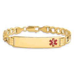 14K Medical Semi-solid Chain/Solid Plate 40x10mm Off-Center Red Enamel Curb Link 7 inch ID Bracelet - 2