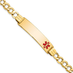 14K Medical Semi-solid Chain/Solid Plate 40x10mm Off-Center Red Enamel Curb Link 7 inch ID Bracelet - 2