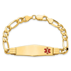 14kw Medical Soft Diamond Shape Red Enamel Flat FigaroID Bracelet