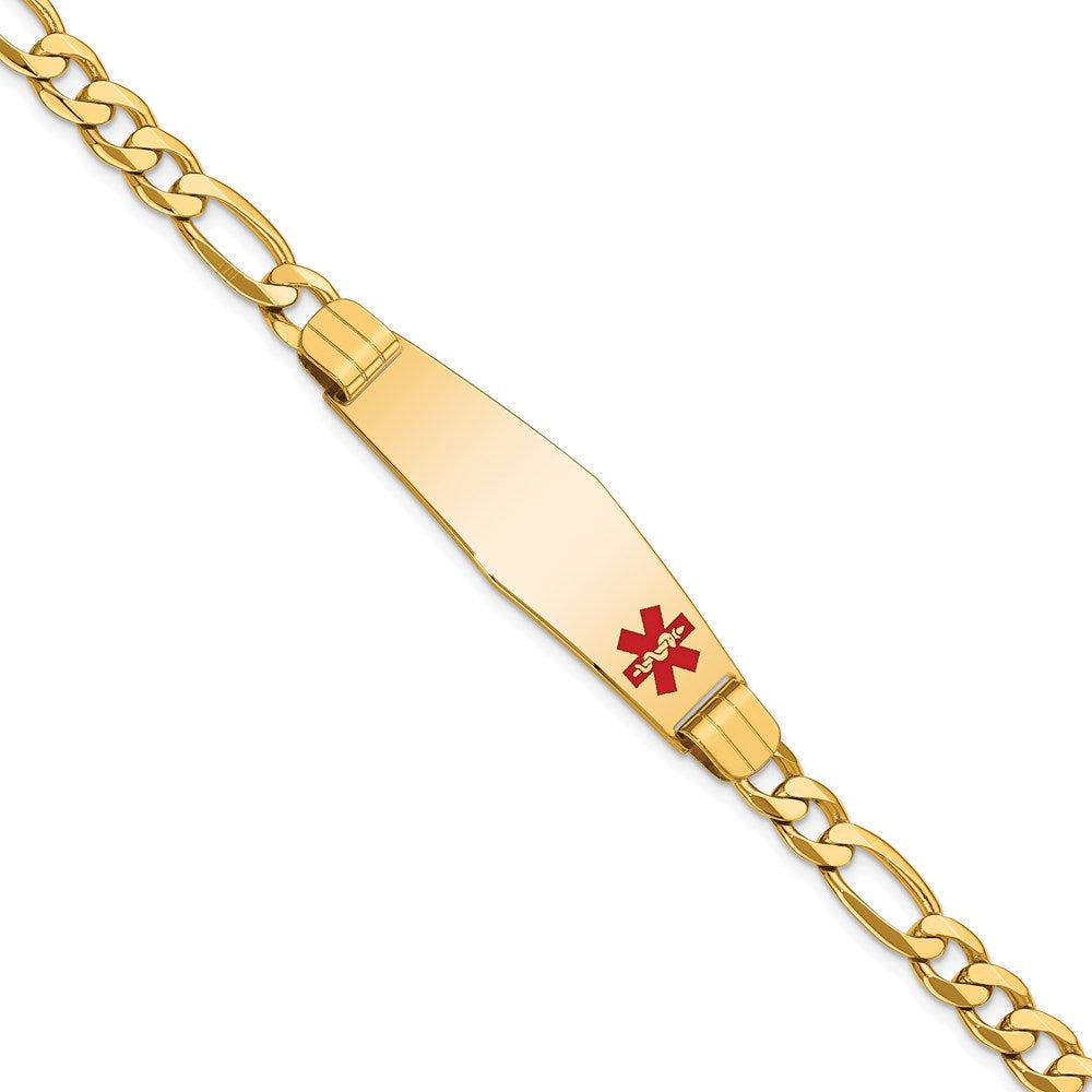 14kw Medical Soft Diamond Shape Red Enamel Flat Figaro Link ID Bracelet