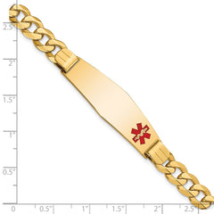 14K Medical Solid Chain/Solid Plate Soft Diamond Shape 39x12mm Off-Center Red Enamel Flat Curb Link 8 inch ID Bracelet