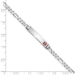 14K White Gold Medical Solid Chain/Solid Plate 26x5mm Off-Center Red Enamel Figaro Link 7 inch ID Bracelet - 2