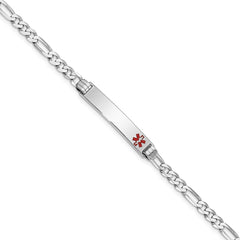 14K White Gold Medical Solid Chain/Solid Plate 26x5mm Off-Center Red Enamel Figaro Link 7 inch ID Bracelet - 2